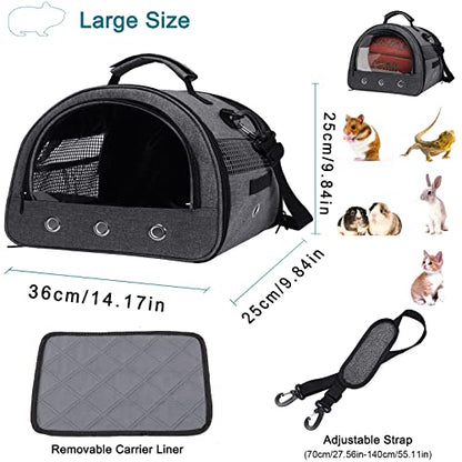 Guinea Pig Carrier with Water Bottle Holder & Washable Liner,Strap | Portable Small Animals Pouch Breathable Outdoor Travel Bag Transparent Window for Bunny,Rabbit, Bearded Dragon,Hedgehog - color: Grey-Large