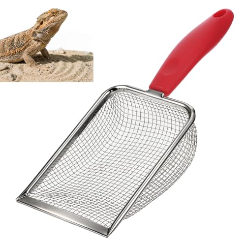 Reptile Sand Substrate Scoop Shovel Sifter, Stainless Steel Mesh Litter Shovel, Hamster Sand Bath Scoop Fine Mesh Metal Reptile Litter Cleaner Scooper for Lizard Substrate Reptile Terrarium Sand Waste