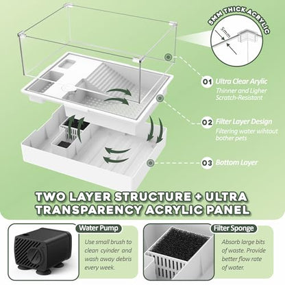 GOZILLA Small Turtle Tank Kit+Water Pump+Lamp, Acrylic Turtle Tank Starter Kit with Adjustable 5W Water Pump and Timing/Dimming Lamp, Multi-Functional Area for Small Turtles(White Kit). - color: White Kit