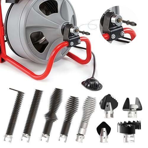 10PCS Drain Cleaning Kit, Clog Removal Set with Heavy-Duty Plunger, Auger Snake, Wrench & Tools for 5/16-inch to 3/4-inch Drain Snake Cable – for Sink, Toilet, Shower & Drainpipes