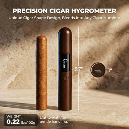 Single Probe Cigar Hygrometer, Rechargeable Digital LED | Rechargeable Single-Probe Hygrometer, LED Humidity Reading, Precision Sensing, Cigar Collectors