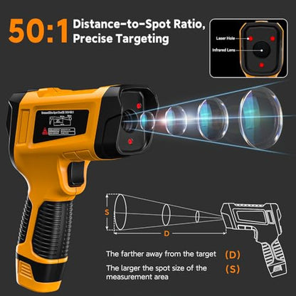 -58°F to 3992°F Infrared Thermometer Gun,Triple Laser, 50:1 D/S | Built for Foundries, Furnaces & Metal Casting • 3992°F High-Temperature Range • Data Logging - color: Yellow/-58°F to 3992°F