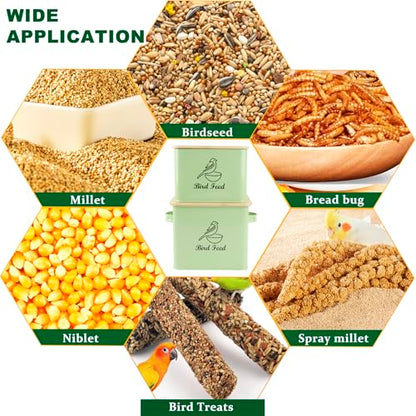 Bird Seed Storage Container Set of 2,10LB Bird Food Container-Green | Metal Bird Seed Container with Bamboo Lids, Airtight Wild Bird Seed Tin for Storing Sunflower Seed-Squirrel proof - color: Green(Bird Feed)
