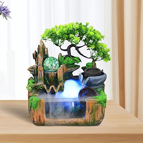Gdrasuya10 Indoor Fountain, Tabletop Rockery Fountain with LED Lights, Goldfish Waterfall, Durable Resin Material, Ideal for Office, Home, Bedroom - color: Style 7