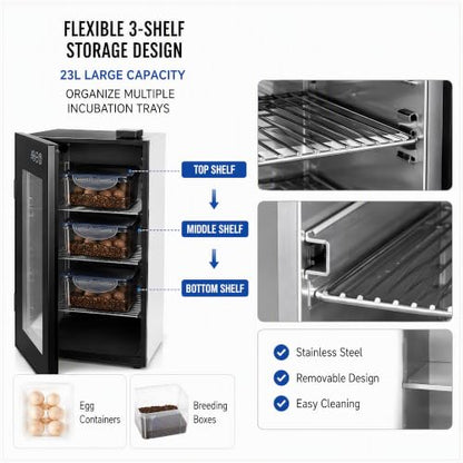 Reptile Incubator 23L Egg Incubator with Humidity Control Cooling Heatin | 10-40℃ Smart Cooling & Heating, 32dB Ultra-Quiet, 3 Removable Shelves, Galvanized Steel Build, For Snake Lizard Gecko Egg