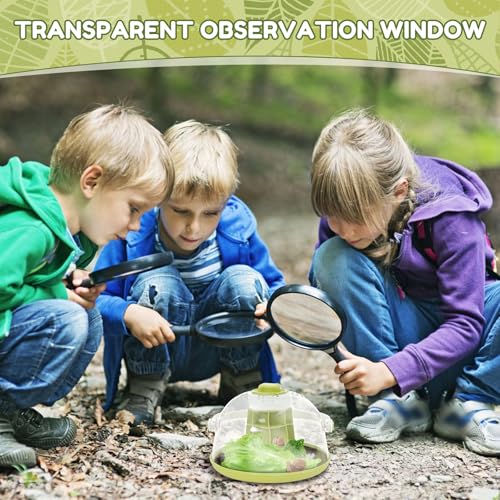 Snail Terrariums Breeding Box, Portable Plastic Habitat with Air Vents & Removable Base, Round Snail Habitat Starter Terrarium Kit, Transparent Feeding Box for Beetles, Spiders and Small Reptile