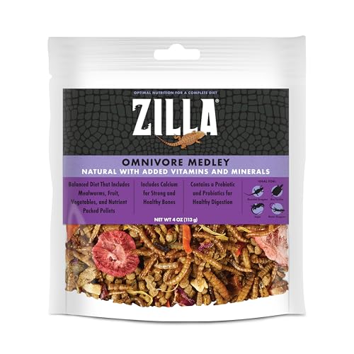 Zilla Pet Reptile Omnivore Food Medley Diet, 4 oz | Nutritious fruit, vegetable and insect blend for omnivorous reptiles