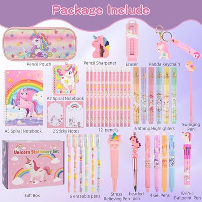 Ulema 41Pcs Cute Unicorn Stationery Set Birthday Gifts for Girls Back to School and Classroom Rewards Office Supplies with Unicorn Stuffs with Kawaii pencils,Keychain etc. - style: Unicorn