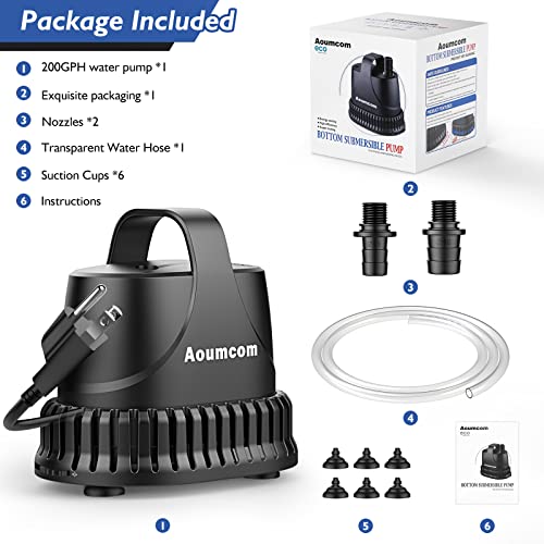 200GPH Submersible Water Pump, 10W Water Fountain Pump, Aquarium Pump, 750L/H Water Pump with 7ft Power Cord for Garden Fountain, Water Table, Waterfall, Fish Tank, Pond, Hydroponics - size: 10W-200GPH