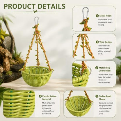 Snake Hammock Hanging Rattan Swing, Snake Tank Accessories, Woven Vine Basket Perch for Terrarium, Reptile Hammock Climbing Rest Platform for Small Snakes, Geckos, Lizards and Amphibians