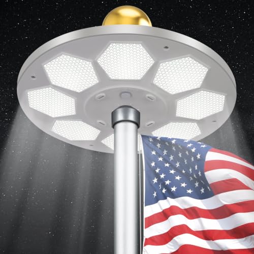 Solar Flag Pole Light, 160 LED 2000Lumens, 16 H Lighting for 15-30 Ft Poles | Solar Powered, 4000 mAh, Full Flag Coverage, IP65 Waterproof, Dusk to Dawn Auto On/Off, Multi-Angle, Rechargeable, White - color: White