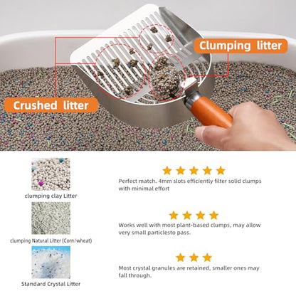 Custom Extra Thick Stainless Steel Cat Litter Scoop – Heavy Duty Poop Scooper with Sturdy Anti-Break Handle, Filters Small Litter Clumps