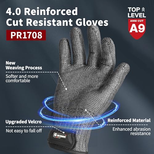 Schwer Ultimate Cut Resistant Gloves Beyond ANSI A9, Reinforced Stainless Steel Glove, Food Grade Mesh Metal Gloves for Butcher Meat Cutting, Oyster Shucking, Mandoline, PR1708 (M, 1 Pcs) - size: Medium (Pack of 1), style: 4.0 Reinforced Steel