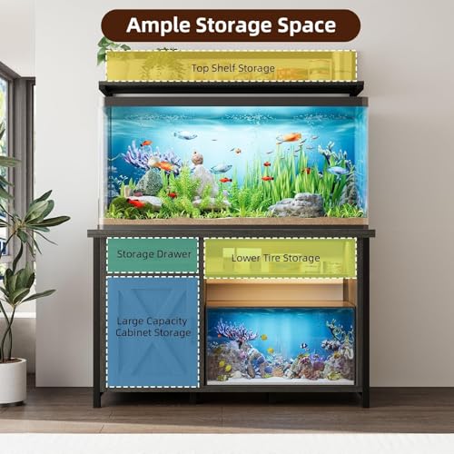 55-75 Gallon Fish Tank Stand with Storage, Aquarium Stand with Shelf, Gray | 49.2 x 19.7 In Top, Upper Shelf, LED Light, 2 Outlets, 2 USB Ports, Metal Frame Support, Turtle Tank Stand, 1100 LBS - color: Gray