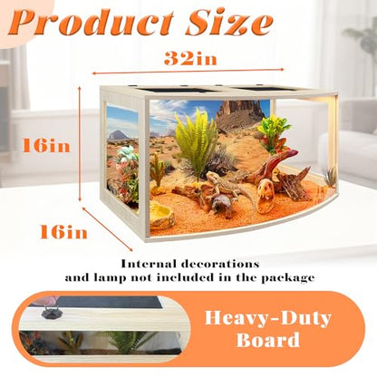 Bearded Dragon Tank, Curved Reptile Enclosure with 3-Side Clear Acrylic Panels, Spacious Lizard Tank with Metal Mesh Top and Lockable Door for Reptile Habitat