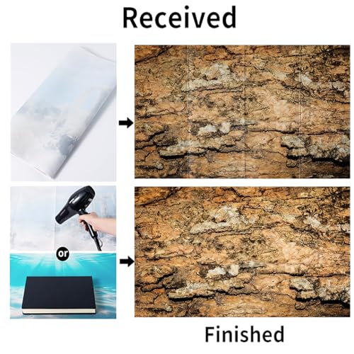 Reptile Terrarium Background 48"×24" 3PCS – Polyester Fabric Bearded Dragon Tank Decor with Gray Rock Bark & Forest Pattern, Non-Reflective & Bubble-Free for Snake Lizard Gecko Vivarium 834