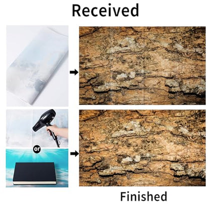 Reptile Terrarium Background 48"×24" 3PCS – Polyester Fabric Bearded Dragon Tank Decor with Gray Rock Bark & Forest Pattern, Non-Reflective & Bubble-Free for Snake Lizard Gecko Vivarium 834