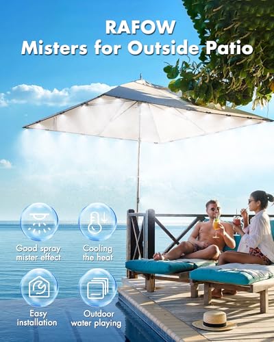Misters for Outside Patio with Water Filter - 80Ft(24.5M) Misting System Line 30 Brass Mist Nozzles Brass Adapter(3/4") Patio Misters for Cooling Outdoor Greenhouse Backyard Porch Garden Party Pool - size: 80FT/24.5M