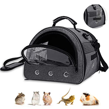 Guinea Pig Carrier with Water Bottle Holder & Washable Liner,Strap | Portable Small Animals Pouch Breathable Outdoor Travel Bag Transparent Window for Hamster,Gerbil, Bearded Dragon,Hedgehog - color: Grey-Small