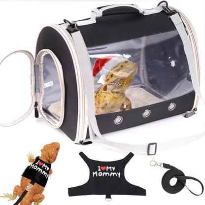 Small Animal Travel Backpack Carrier,Portable Bearded Dragon Bag for Sugar Glider,Hedgehog,Rat,Bunny,Rat,Outdoor Used (Black, Carrier L+ I Leash) - color: Black