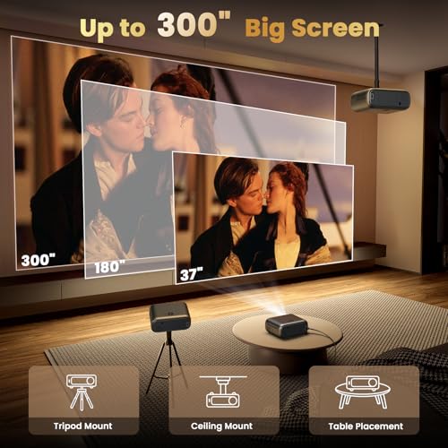 FUDONI Electric Focus WiFi Bluetooth Projector, 400 ANSI 1080P 4K Supported - color: Brown