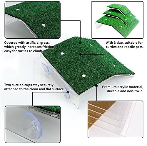 Turtle Basking Platform Lawn Turtle Resting Basking Platform Simulation Grass Repilte Ramp Tortoise Habitat Frog Terrapin Terrace Tank Accessories - size: L