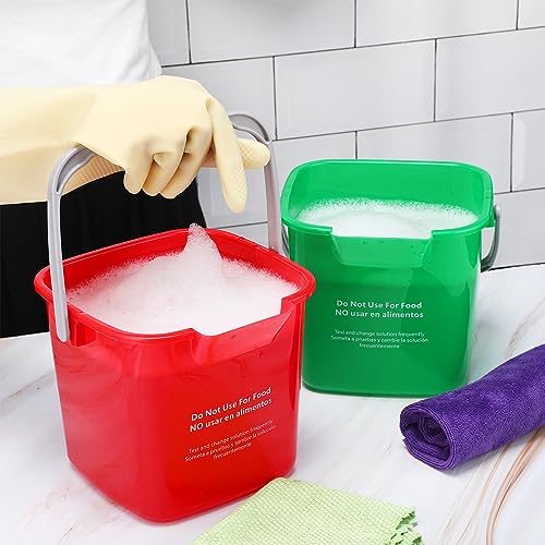 Yaomiao 4 Pcs Cleaning Bucket 3 Qt Sanitizing Bucket,Red, Green | Restaurant Small Square Detergent Pail with Measurements Spout and Handle, for Home, Kitchen, Office, Commercial Use - color: Red, Green
