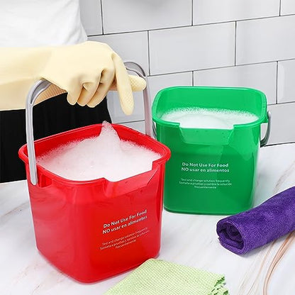 Yaomiao 4 Pcs Cleaning Bucket 3 Qt Sanitizing Bucket,Red, Green | Restaurant Small Square Detergent Pail with Measurements Spout and Handle, for Home, Kitchen, Office, Commercial Use - color: Red, Green