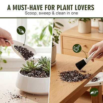 Enhon Mini Soil Scoop and Brush Set for Indoor Plant Repotting | 2 in 1 Plant Scoop Set, Mess Free Repotting, Mini Dustpan and Brush Set, for Succulents, Bonsai & Desktop Plant Care
