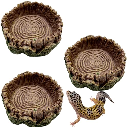 3 Pack Small Reptile Food Bowls, Reptile Feeding Terrarium Bowls for Bearded Dragon Lizard Frog Gecko Tortoise Hermit Crab Snail (Brown) - color: Brown - 3 Pack S Round Bowls