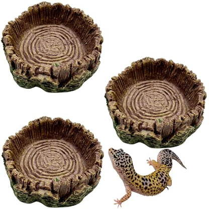 3 Pack Small Reptile Food Bowls, Reptile Feeding Terrarium Bowls for Bearded Dragon Lizard Frog Gecko Tortoise Hermit Crab Snail (Brown) - color: Brown - 3 Pack S Round Bowls