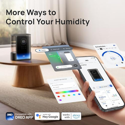 DREO 8L Smart Humidifier Large Room, 80H Runtime, Warm & Cool Mist, HM717S | Up to 600ft², Precise Humidity Control, 1500+RGB Light, 28dB, Humidifiers for Bedroom, Plants, Baby, Supports APP/Voice/Alexa - color: Black