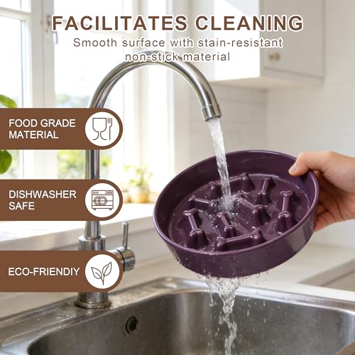 Ceramic Slow Feeder Dog Bowls, Ceramic Slow Feeder Maze Dog Food Bowl, Slow Eating Dog Bowl and Slow Feeder Dog Bowl Anti-Choking for Daily Pet Feeding （Purple Bone） - color: Purple Bone