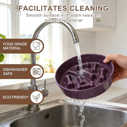 Ceramic Slow Feeder Dog Bowls, Ceramic Slow Feeder Maze Dog Food Bowl, Slow Eating Dog Bowl and Slow Feeder Dog Bowl Anti-Choking for Daily Pet Feeding （Purple Bone） - color: Purple Bone