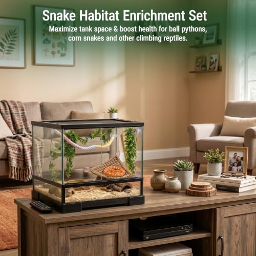 Reptile Hammock and Climbing Set for Gecko, Lizard and Small Snake | 15-Piece Set,Natural Handwoven Hammock,Gradient Climbing Rope,Flexible Habitat Setup,For Snakes and Geckos