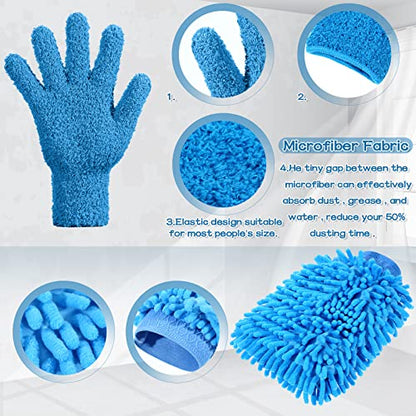 Potchen 6 Pcs Microfiber Dusting Mitt Gloves for Plants Washable Dusting Gloves for House Cleaning Furniture Car Washing - color: Blue, Green