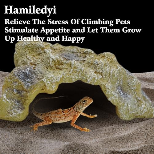 Hamiledyi Reptile Hides Large Simulation Rock Reptile Cave Hideouts Terrarium Habitat Décor Bearded Dragon Hideout for Snake Geckos Lizards Turtle Frogs Amphibians (L) - style: L : 10.2"×7.3"×4.9"