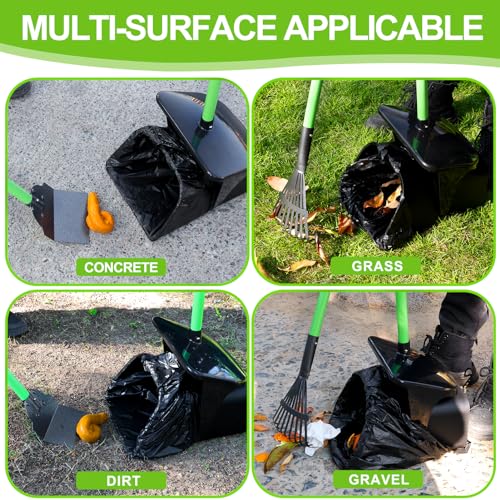 Pooper Scooper - 38" Long Adjustable Metal Handle Dog Pooper Scooper Swivel Bin & Rake & Spade with 50 Bags Attachment, Portable Heavy Duty Dog Poop Scooper for Yard Dogs Large Medium Small