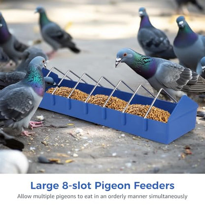 4 Pcs Large Pigeon Feeders 8-Slot Bird Dispensers, Poultry Feeding Dishes with with Removable Steel Wires, Thick Durable Slot Container for Feeding Parrots, Chickens, Ducks