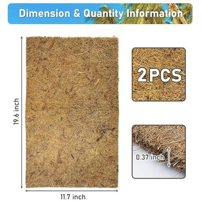 PIVBY 2 PCS Reptile Carpet, Natural Coco Coir Mat (19.6" x 11.7"), Coconut Fiber Substrate Pet Terrarium Liner for Bearded Dragon Tortoise Habitat Lizards Turtles Snakes Iguana Hermit Crab - size: M: 19.6" x 11.7"