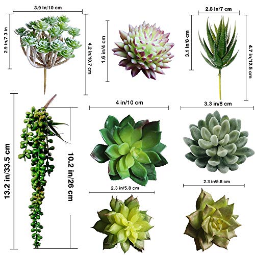 Winlyn 6 Pcs Unpotted Fake Succulents Assorted Faux Succulent in Different Green Artificial Hanging Succulents Textured Faux Succulent Pick Hanging String of Pearls Plant for Wedding Centerpieces