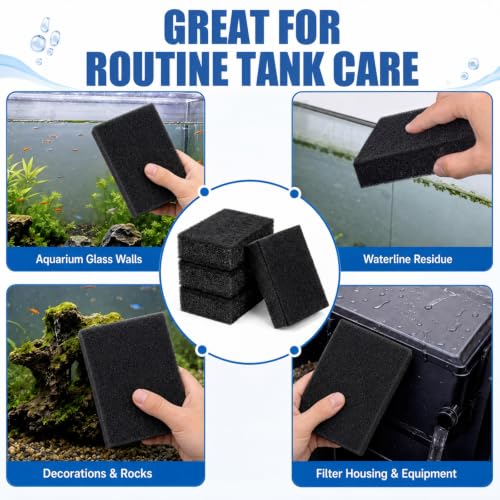 24 Pack Cleaning Pad Fish Tank Maintenance Tool 4 x 6 Inches Double Side Pad Aquarium Cleaning Sponge for Glass Acrylic Turtle Fish Tank Supplies (Black)