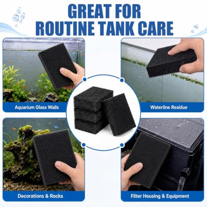 24 Pack Cleaning Pad Fish Tank Maintenance Tool 4 x 6 Inches Double Side Pad Aquarium Cleaning Sponge for Glass Acrylic Turtle Fish Tank Supplies (Black)