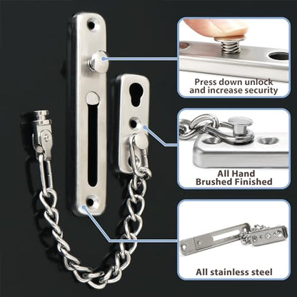 Alise Chain Door Guard Lock，Door Chain Locks with Safety Spring Anti-Theft Press Latch,Chain Locks for Inside Door and Extra Front Door Lock, Brushed Nickel(2 Pack) | Stainless Steel,Door Chain Lock Guard with Spring Anti-Theft Press Button,Door Lock Latc