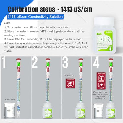 EC Calibration Buffer Solution 1413µS/cm and pH4/7/10,TDS Buffer Kit | for Calibrating pH Meter TDS Tester EC Salinity Multifunction Meter, for Hydroponics, Aquaponics, 4 bottles Standard Solution - color: Green