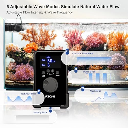 FZONE Aquarium Wave Maker, 24V DC Gyre Wavemaker with LCD Display Controller, Adjustable Cross Flow, Quiet Powerhead with Magnetic Mount for Saltwater & Freshwater Tanks (S) - size: S