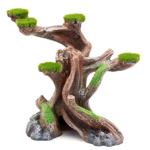 relaqcc Reptile Decor Aquarium Decorations Artificial Moss Resin Fish Tank Rocks Simulation Hollow Tree Leopard Gecko Trunk Accessories Aquarium View（Medium） - size: Medium-A