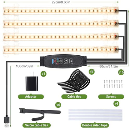 8.6'' LED Grow Light Strips, Full Spectrum 3500K Grow Lights for Indoor Plants, 4 Head with 3/9/12H Timer, 10 Dimmable Levels, Suitable for Seedling, Succulent, Plant Shelf and Greenhouse, 1-Pack - color: 4 Head 1 Pack