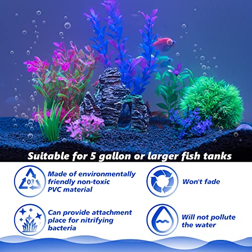 Ameliade Aquarium Artificial Plants & Rock Cave Betta Fish Tank Decor Set | Betta Goldfish Aquarium Accessories, Soft Plastic Plants & Rock Cave Decorations, Small and Large Fish Bowl Ornaments