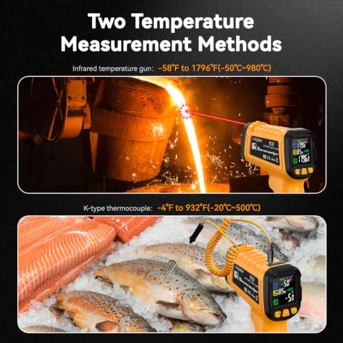 Infrared Thermometer Gun -58°F to 1796°F, 50:1 Temperature | Gun with K-Type Probe -4°F to 932°F for Cooking, Pizza Oven, Griddle, BBQ, HVAC, Automotive, Home & Industrial Use